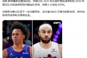 骑士阵容升级！Shams：沃特森4年8800万三方交易加盟骑士！斯特鲁斯去快船